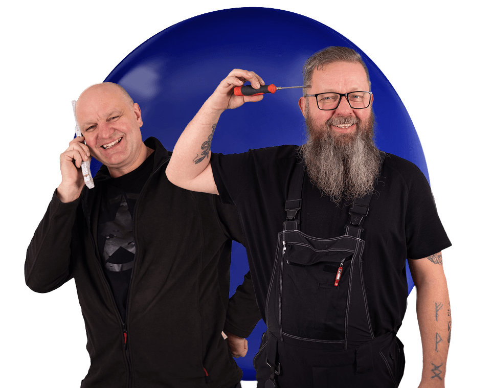 Dino Burjakow und Markus Munzert vor blauem Hintergrund